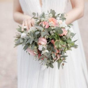 Elegant styled bridal shot with flowers