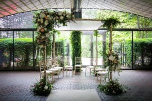 Wedding ceremony entrance with flowers