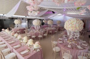 Wedding Marquee set up with pink theme