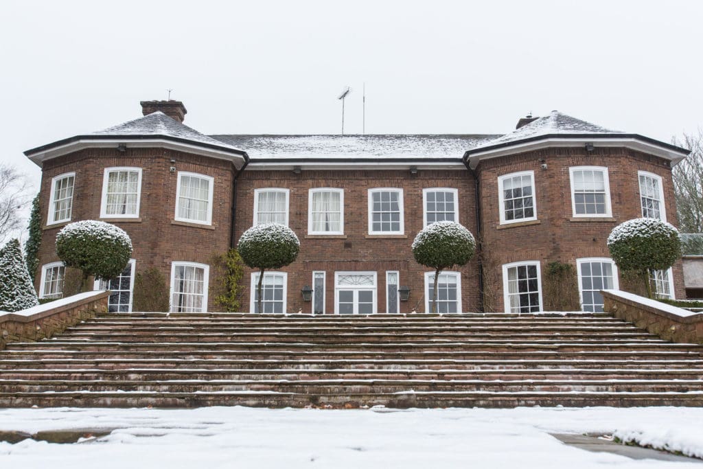 Delamere Manor covered in snow