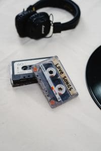Love songs mix tape next to headphones