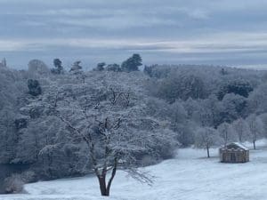 Delamere Manor in the snow at winter