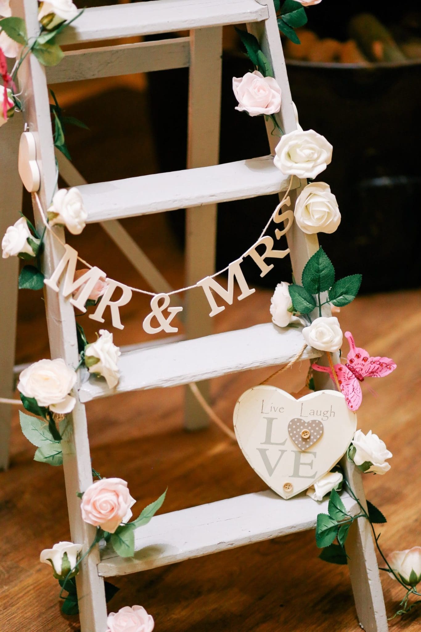 Wedding decoration ladders with Mr & Mrs