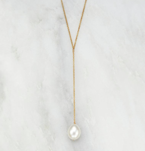 Gold Large Pearl Lariat Necklace from Lily & Roo