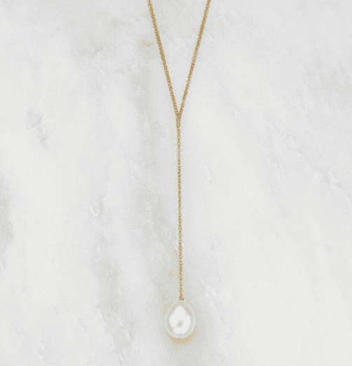 Gold Large Pearl Lariat Necklace from Lily & Roo